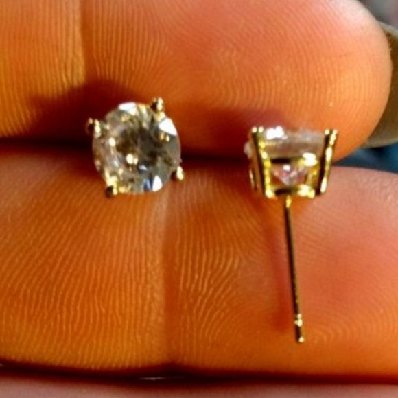 14CT Yellow Gold Stud Simulated Diamonds Earrings, Sterling silver&RP - Picture 3 of 7
